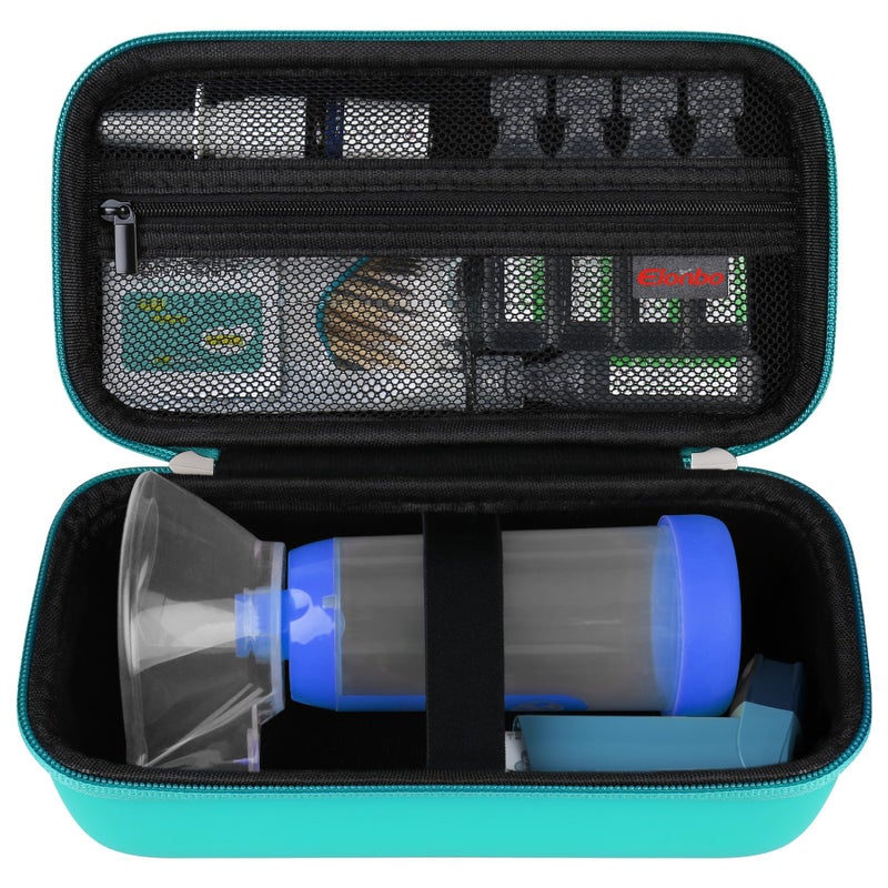 Elonbo Carrying Case for Asthma Inhaler Inhaler Spacer for Kids and Adults Masks Inhaler Holder Asthma Travel Organize Bag Pocket Fits Allergy Meds Ventolin Inhaler Green Case Only